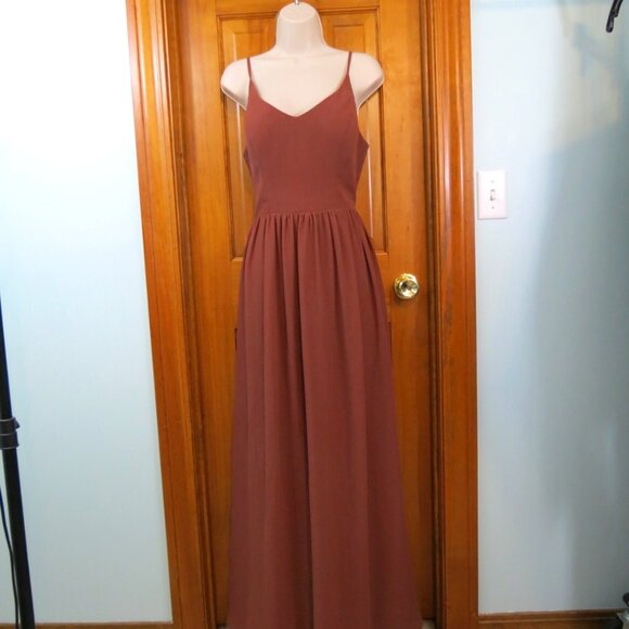 Revelry Brown/Rust Maxi Dress Bridesmaid Formal Chiffon Cut Out Back Size 8 - Picture 1 of 7